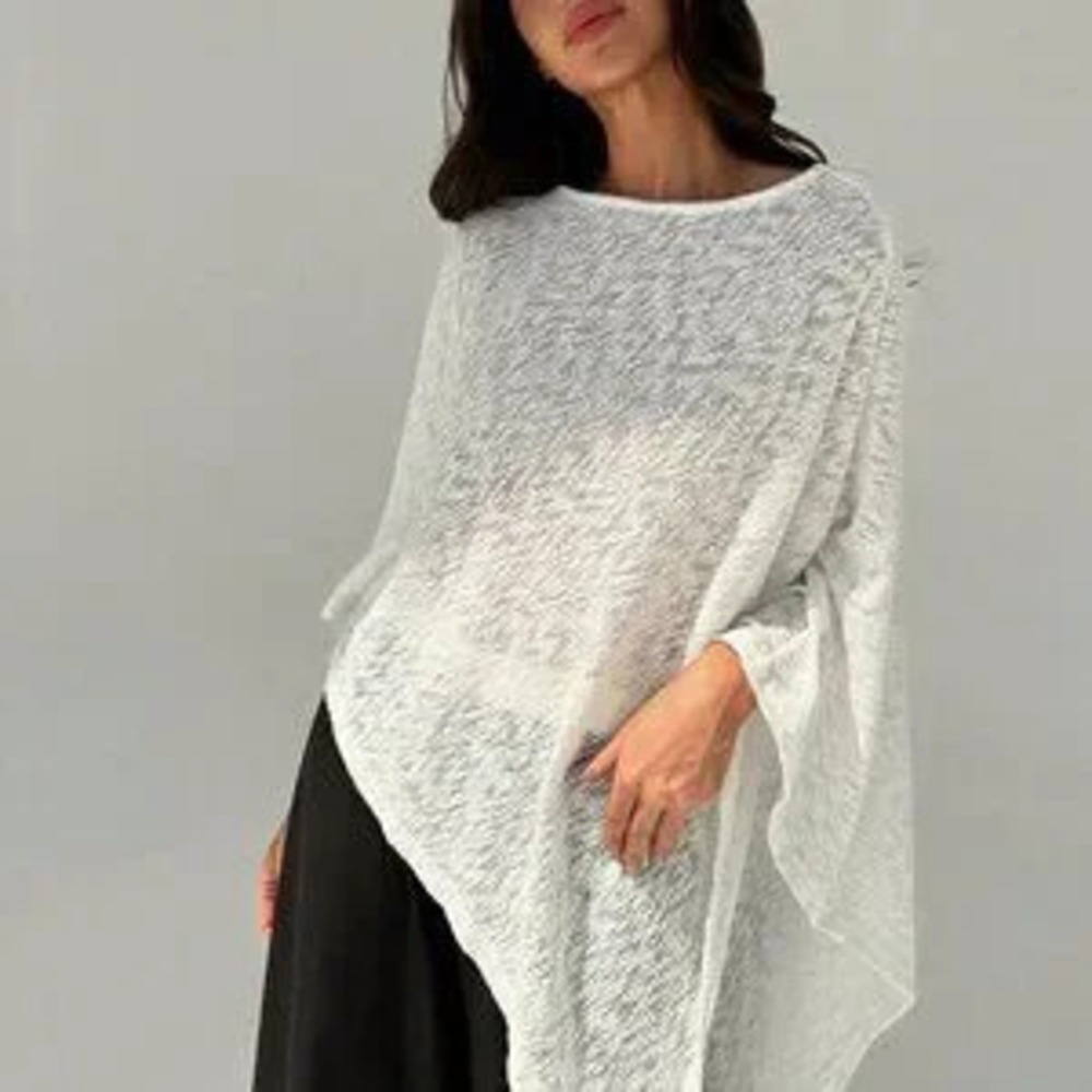 Casual Women's Elegant And Slim-Fit Asymmetrical Hem Plain Cape-Style Top